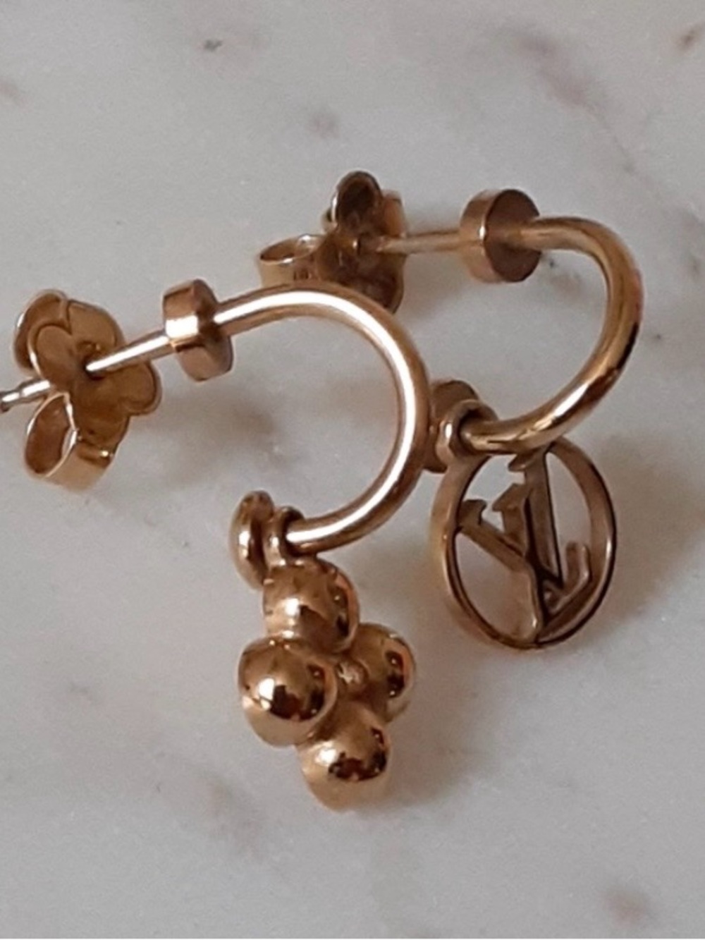 Louis Vuitton Blooming Gold-Plated Hoop Earrings with Charm - Women Jewelry